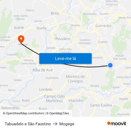 Tabuadelo e São Faustino to Mogege map