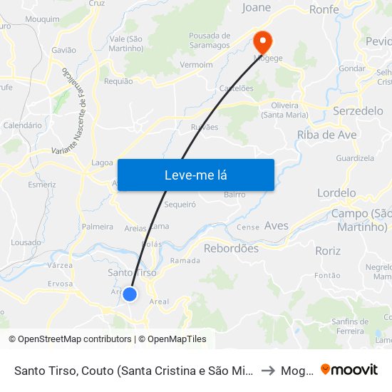 Santo Tirso, Couto (Santa Cristina e São Miguel) e Burgães to Mogege map