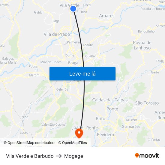 Vila Verde e Barbudo to Mogege map