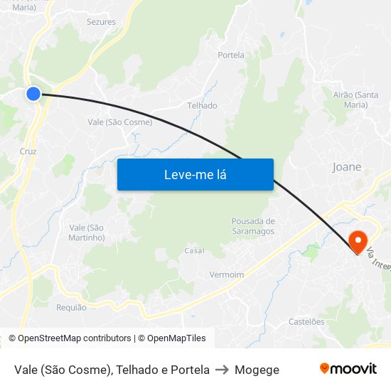 Vale (São Cosme), Telhado e Portela to Mogege map