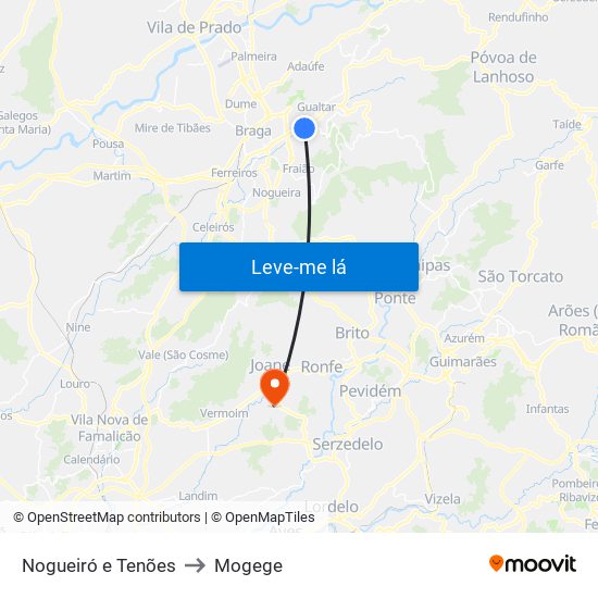 Nogueiró e Tenões to Mogege map