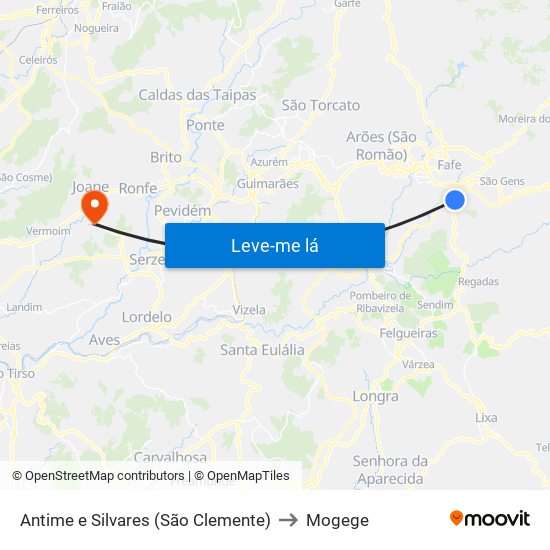 Antime e Silvares (São Clemente) to Mogege map