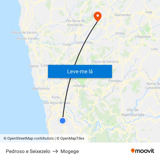 Pedroso e Seixezelo to Mogege map