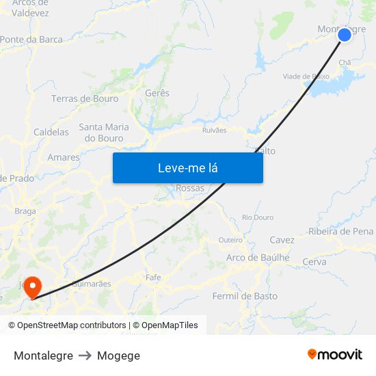 Montalegre to Mogege map