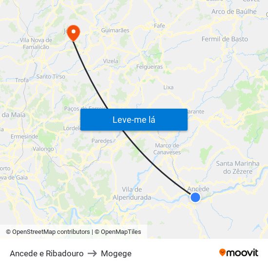 Ancede e Ribadouro to Mogege map
