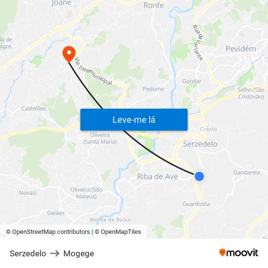 Serzedelo to Mogege map
