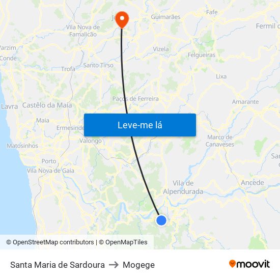 Santa Maria de Sardoura to Mogege map