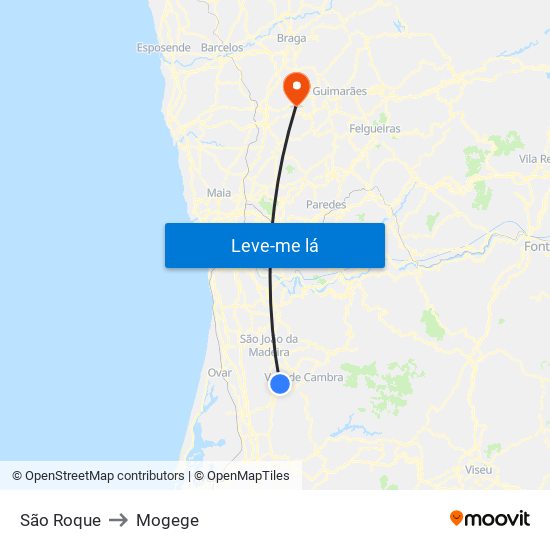 São Roque to Mogege map