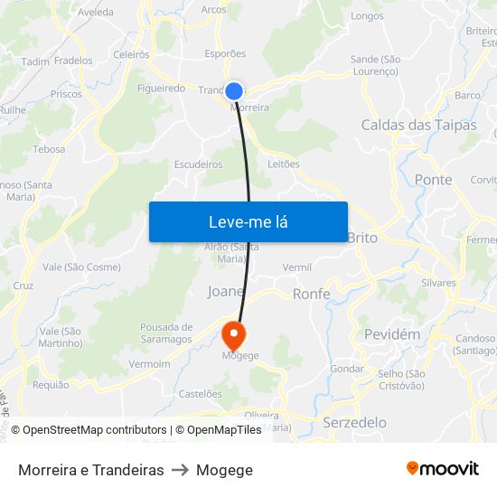 Morreira e Trandeiras to Mogege map