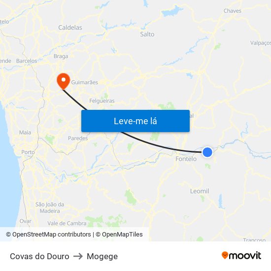 Covas do Douro to Mogege map