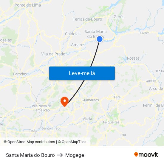 Santa Maria do Bouro to Mogege map