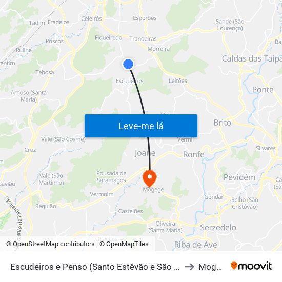 Escudeiros e Penso (Santo Estêvão e São Vicente) to Mogege map