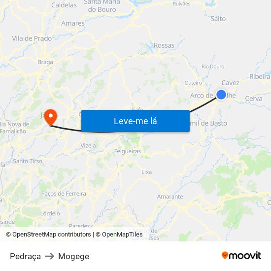 Pedraça to Mogege map