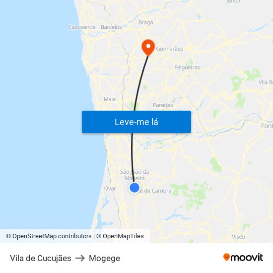 Vila de Cucujães to Mogege map