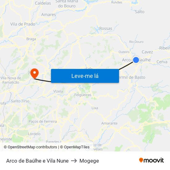 Arco de Baúlhe e Vila Nune to Mogege map