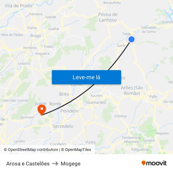 Arosa e Castelões to Mogege map