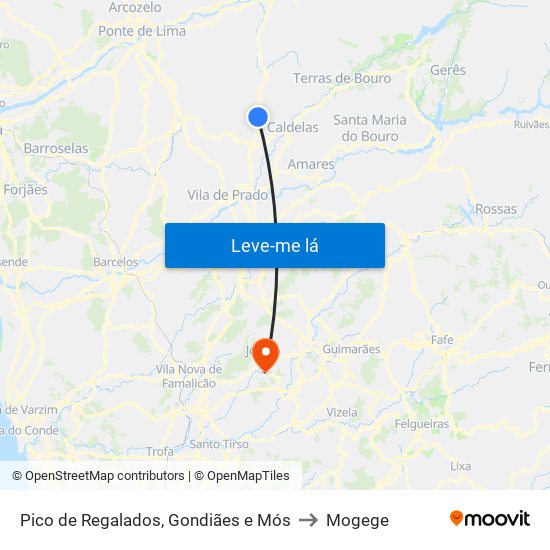 Pico de Regalados, Gondiães e Mós to Mogege map