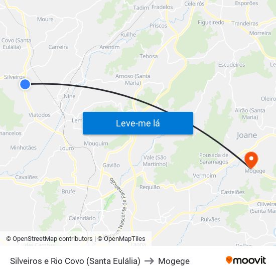 Silveiros e Rio Covo (Santa Eulália) to Mogege map