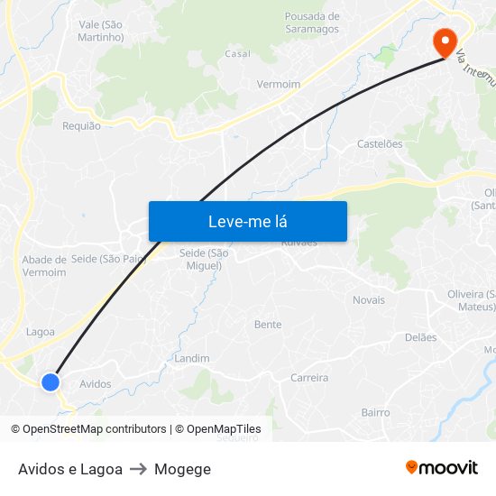 Avidos e Lagoa to Mogege map