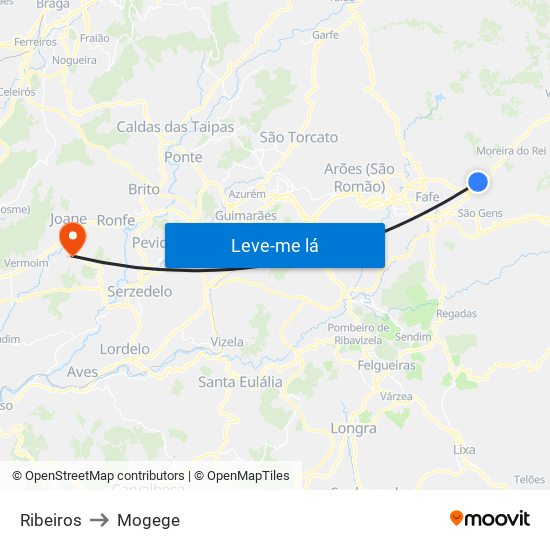 Ribeiros to Mogege map