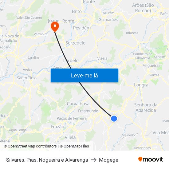 Silvares, Pias, Nogueira e Alvarenga to Mogege map