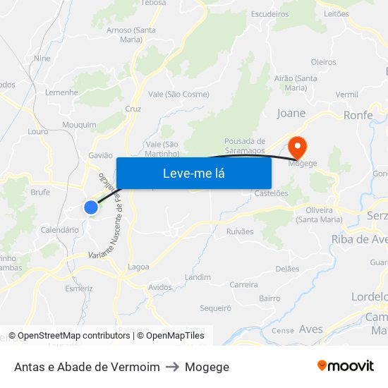 Antas e Abade de Vermoim to Mogege map