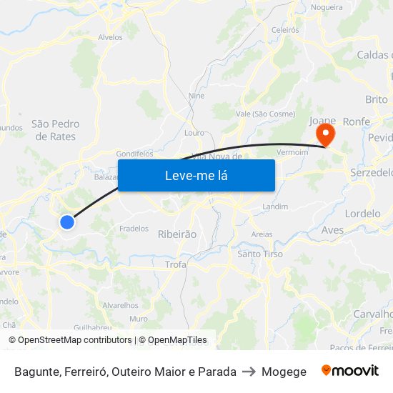 Bagunte, Ferreiró, Outeiro Maior e Parada to Mogege map