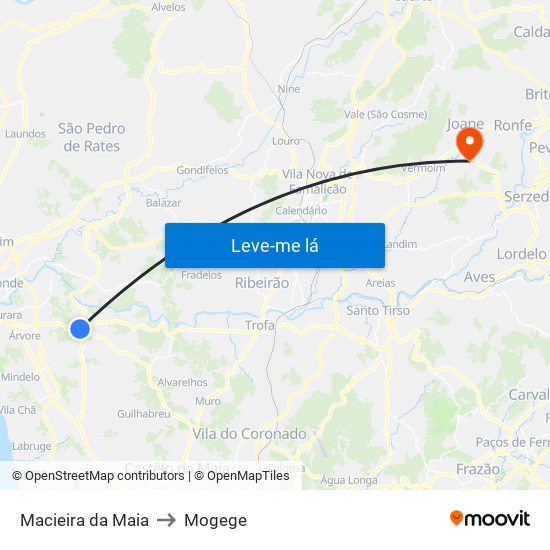 Macieira da Maia to Mogege map
