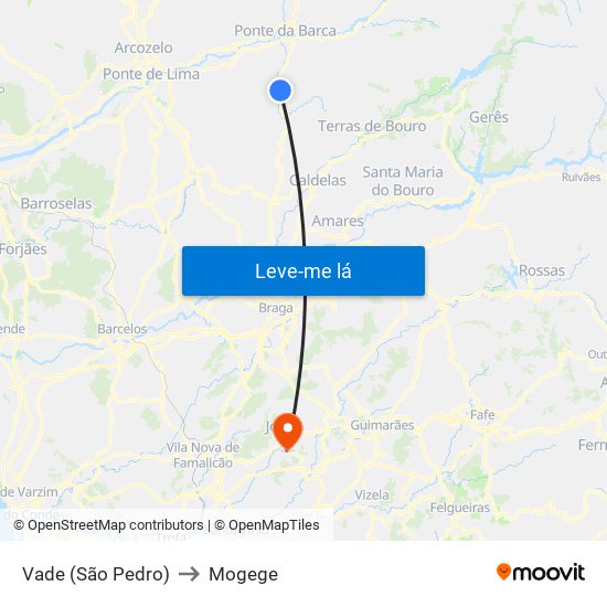 Vade (São Pedro) to Mogege map