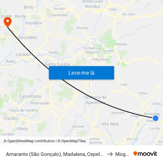 Amarante (São Gonçalo), Madalena, Cepelos e Gatão to Mogege map