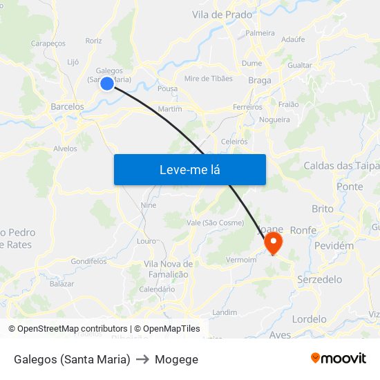 Galegos (Santa Maria) to Mogege map