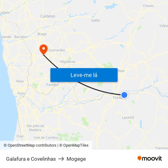 Galafura e Covelinhas to Mogege map