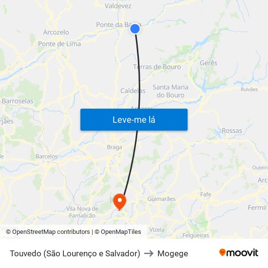 Touvedo (São Lourenço e Salvador) to Mogege map