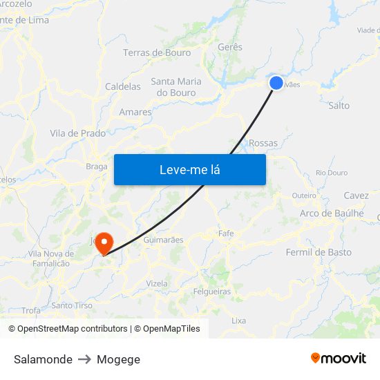 Salamonde to Mogege map