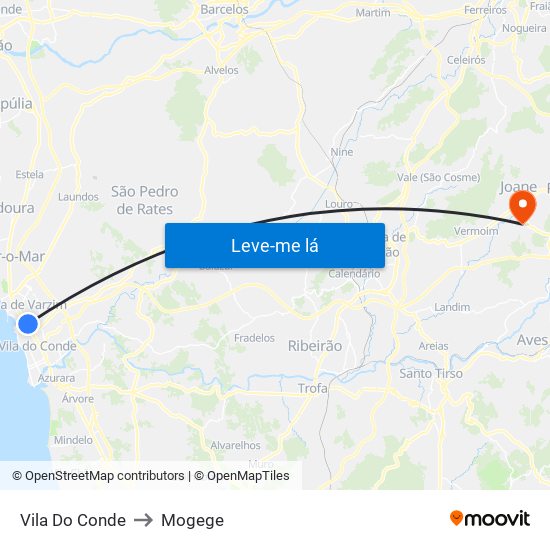 Vila Do Conde to Mogege map
