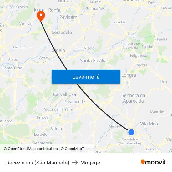 Recezinhos (São Mamede) to Mogege map