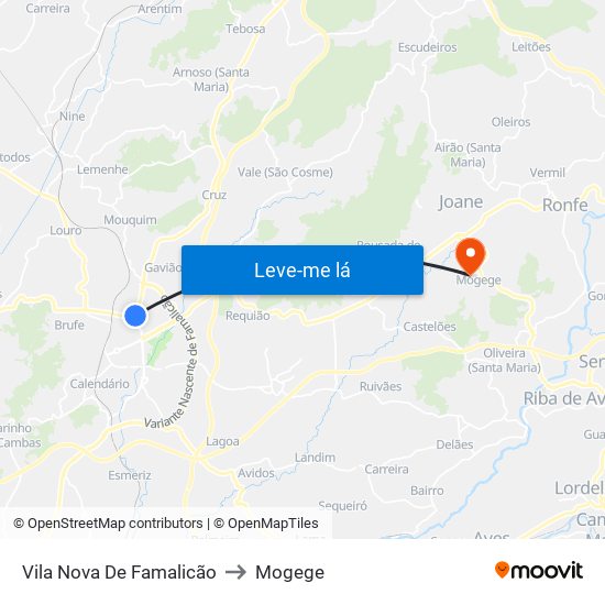 Vila Nova De Famalicão to Mogege map