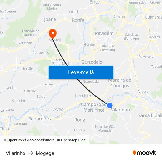 Vilarinho to Mogege map