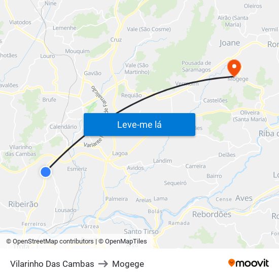 Vilarinho Das Cambas to Mogege map