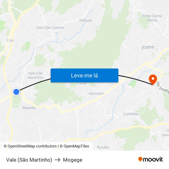 Vale (São Martinho) to Mogege map