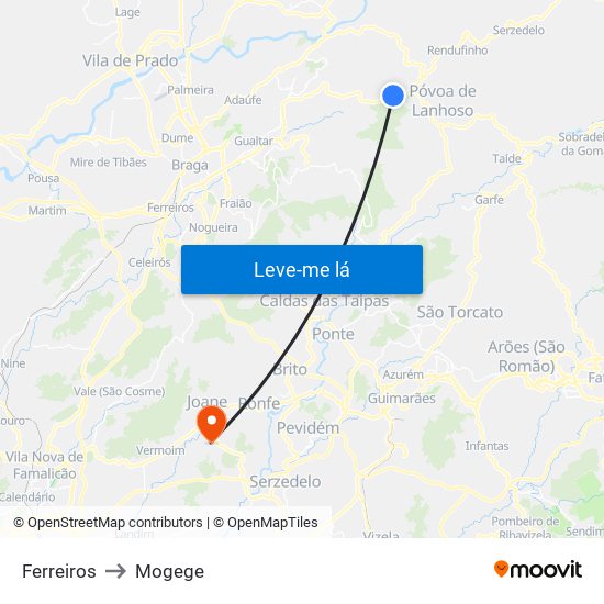 Ferreiros to Mogege map