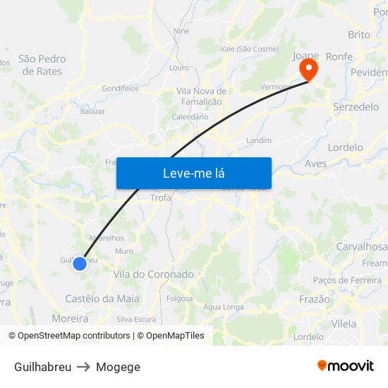 Guilhabreu to Mogege map