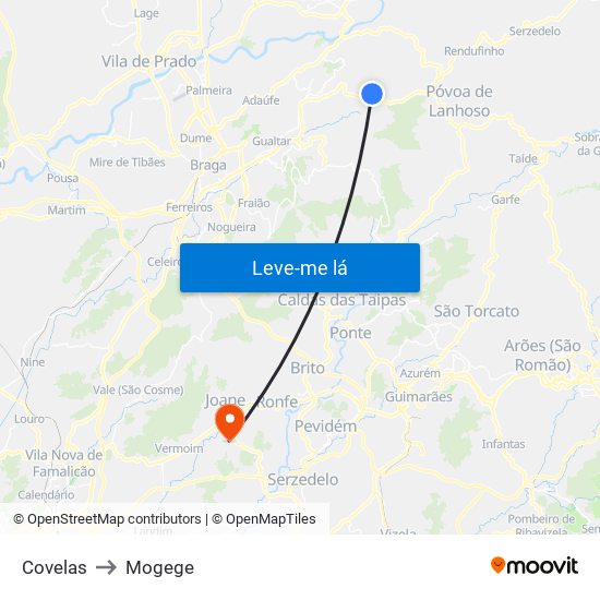 Covelas to Mogege map