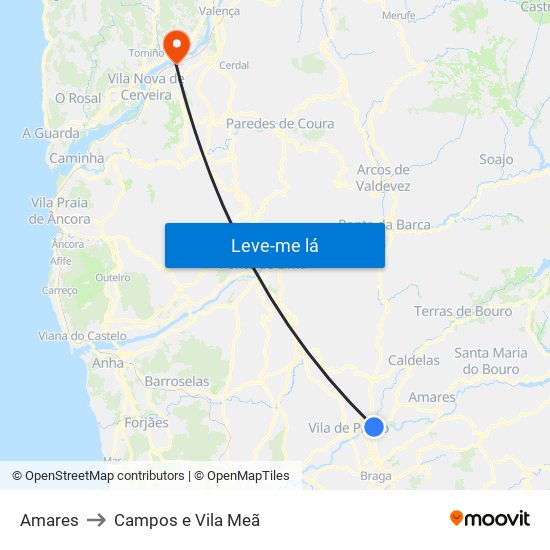 Amares to Campos e Vila Meã map