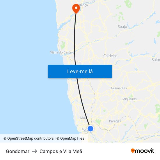 Gondomar to Campos e Vila Meã map