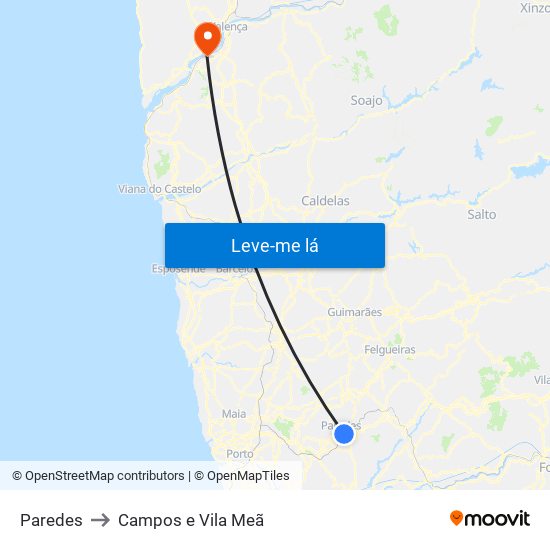 Paredes to Campos e Vila Meã map