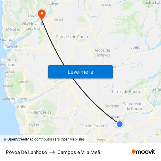 Póvoa De Lanhoso to Campos e Vila Meã map