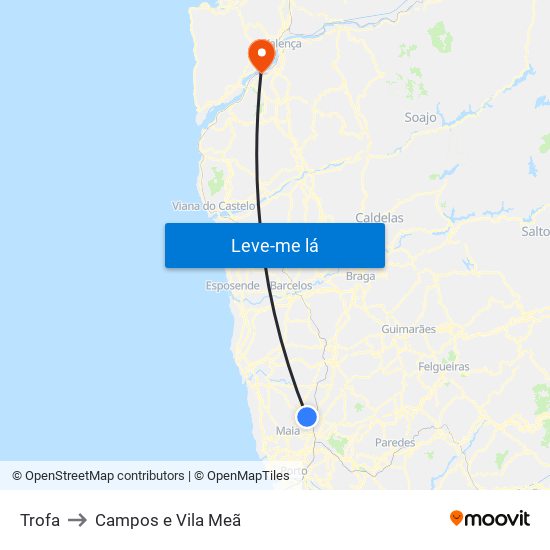 Trofa to Campos e Vila Meã map