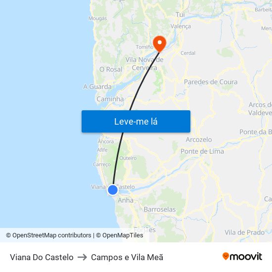 Viana Do Castelo to Campos e Vila Meã map