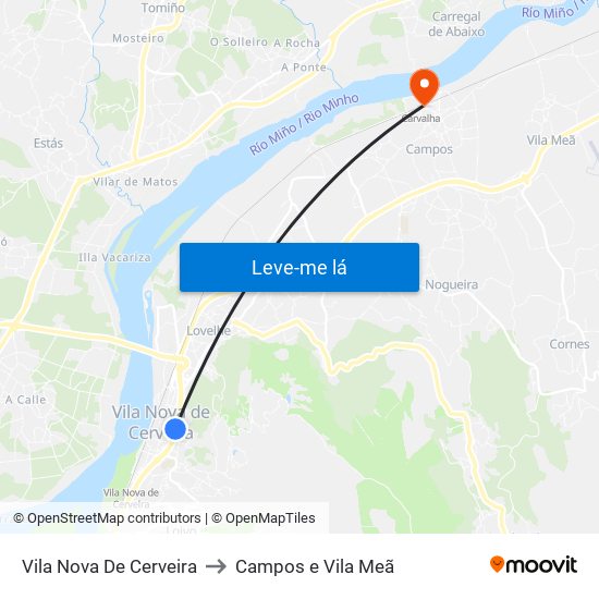 Vila Nova De Cerveira to Campos e Vila Meã map